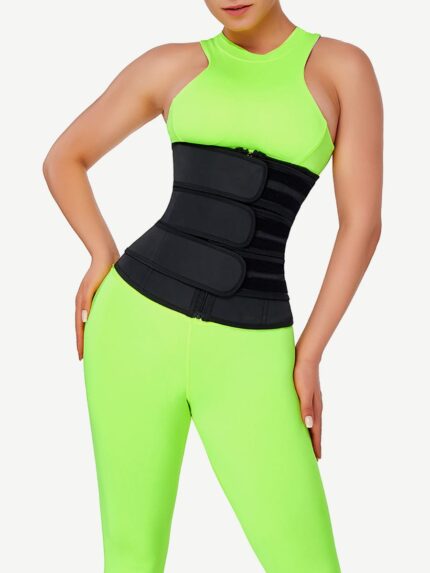 Wholesale Rose Red Tummy Waist Trainer 7 Steel Bones Latex Zipper Control Midsection